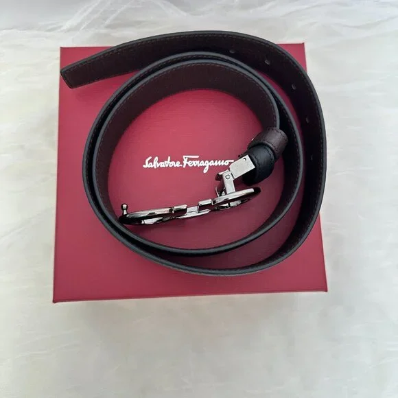 Ferragamo Black/Brown Reversible Belt, Classic Buckle, Size 34